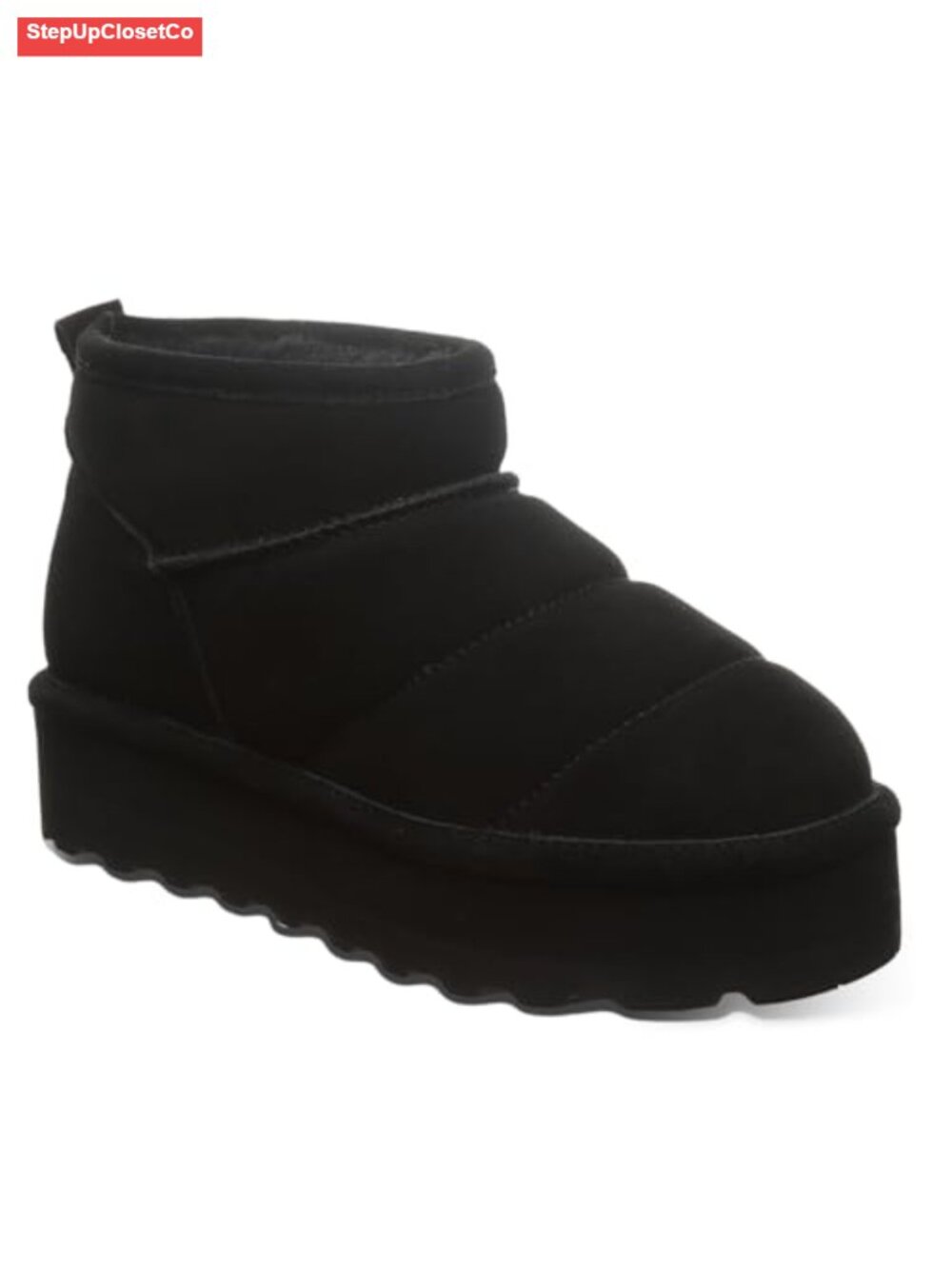 Quilted Suede Ankle Bootie with Wool Lining and Pull Tab